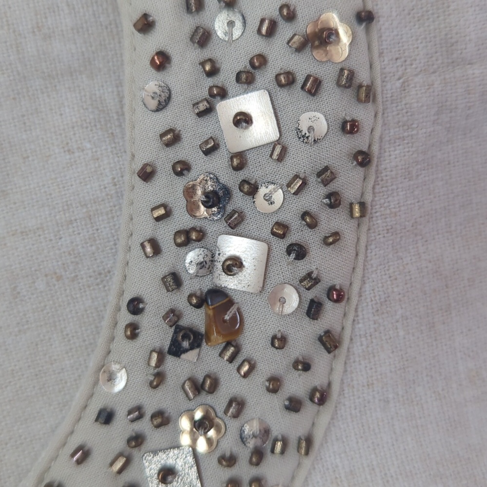 J.Jill Linen Sequin Snap Front Blazer Jacket MT Khaki Tan - Picture 9 of 16